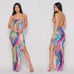 PRINTS SPLIT LONG DRESS